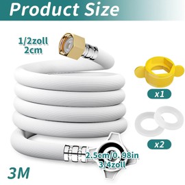 Washing Machine Hose 3 m, Inlet Hose Washing Machines 1/2 Inch Wall Connection 3/4 Inch Hose Connection Washing Machine Hose Universal Water Inlet Hose for Washing Machines and Dishwashers