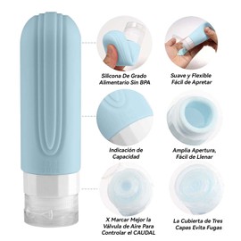 Botella Cosmética De Viaje, Tsa Aprobó 3oz Tamaño De Viaje Contenedor, Libre De Bpa, a Prueba De Fugas Recargable Líquido De Silicona Squeezable Accesorio De Viaje (Paquete de 4)