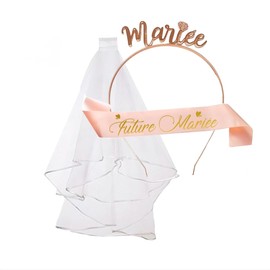 ipow 3 Piece JGA Woman Accessories Decoration Set, Bridal Sash, Veil and Headband for Stag Party, Bridal Shower, Wedding, Wedding Photography, Party Decoration, Rose Gold