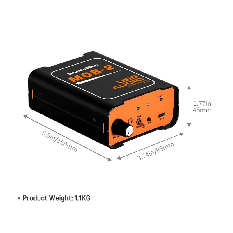 StudioMan MOB-2 Active USB Audio DI Box, 2-in-1 Direct Injection