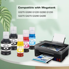 GI-21 G3260 G3270 Ink Refill Bottles Compatible for Canon G3270 G3260 G1220 G2260 G1230 G2270 G4270 G3290 G4280 MegaTank Printers (2BK C M Y)