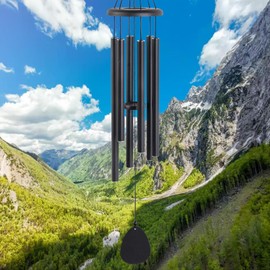 Metal WindChimes for Outside, 6 Tubes - 32 Inch Black Windchime, Weatherproof & Rustproof Outdoor Wind Chimes, Garden, Patio, Porch - Soothing Decorative Wind Chime, Unique Gift Idea
