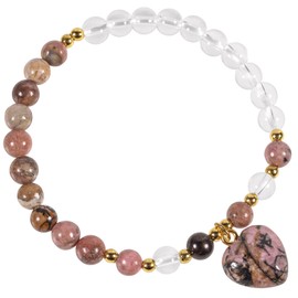 KYEYGWO Women's Crystal Beads Bracelet with Heart Shape Pendant, Two Colours Heart Stone Bracelets Women Stretch Bracelet Love Jewellery for Reiki Healing, Meditation, Yoga and Good Luck, Crystal