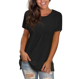 Saloogoe Black T Shirts for Women Summer T Shirts Short Sleeve Tunic Tops Workout Tees S