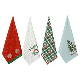 ACCENTHOME Christmas Kitchen Towels Set of 4 - Absorbent Cotton Dish Towel | Merry Christmas Printed Kitchen Linen Bar Towel | Durable Tea Towel For Table Mess & Drying Dishes - Hand Towels 20x28 inch