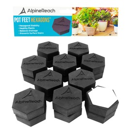 AlpineReach Extra Heavy Duty Pot Feet Risers 12 Pack Hexagons & Adhesive Pads - Protect Healthy Plants - Strong Invisible Supports Small Large Flower Planters Stability - Outdoor Lifter Toes Elevator