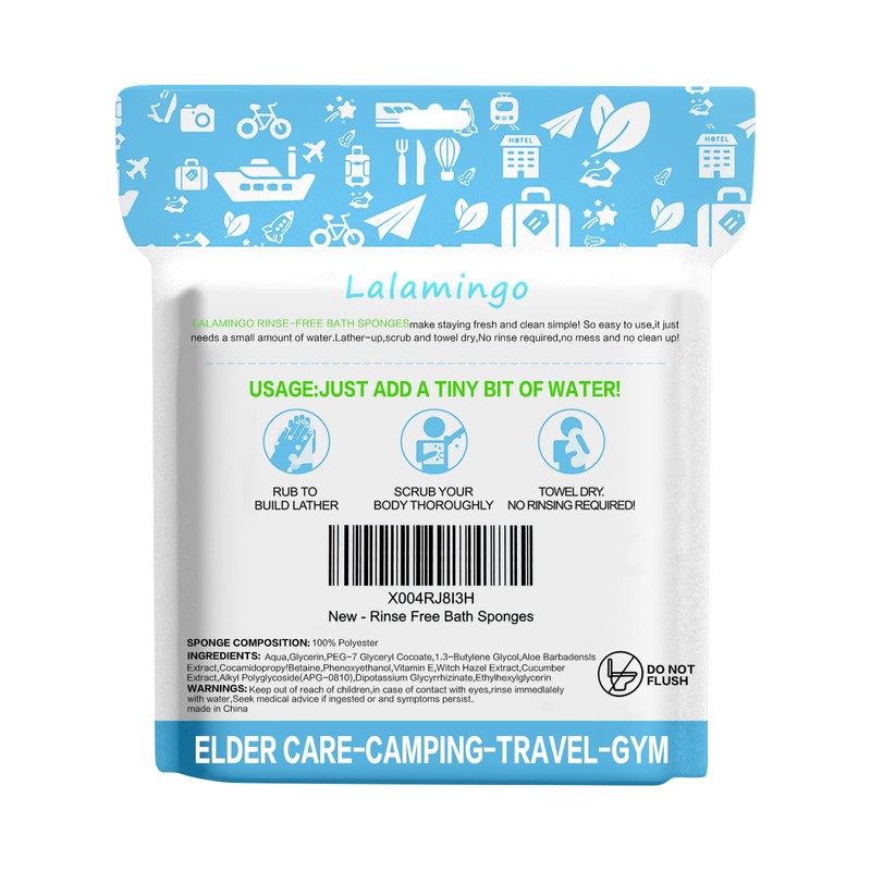 Disposable Rinse Free Bath Sponges, No Rinse Bathing Wipes for