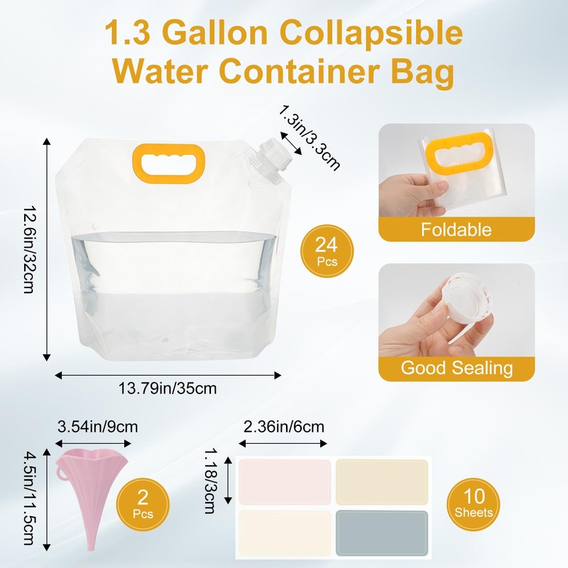 JIABEIUS 24 Pcs 1.3 Gal Collapsible Water Storage Bag, Emergency