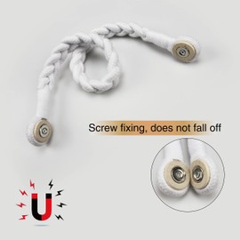 Porlau 6 Pack Magnetic Soft Curtain Tiebacks Cotton Hand-Woven Tieback Holdback Home Decorative Tie Backs with Wooden Buckle for Home Office Decor (White, 6)