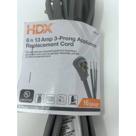 HDX NEW HDX 6 ft. 13 Amp 3-Prong Appliance Replacement Power Cord 16G 125Volt 588547