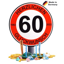 DARO Design - Traffic Sign 60 Years of Congratulations - 20 cm Large - Road Sign Birthday, Anniversary, Sign, Wooden