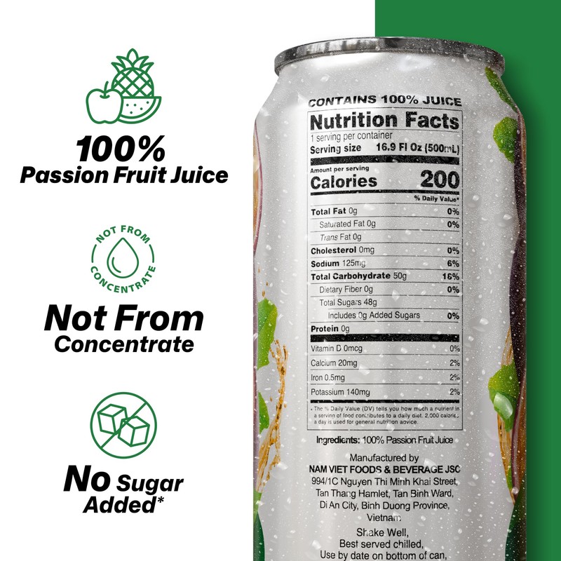 VINUT 100% Passion Fruit Juice, No Added Sugar, Not From