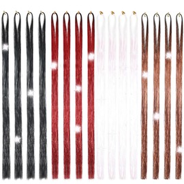 Hair Tinsel 50inch 16packs 3200 Strands Black Red Brown White Tinsel Hair Extensions Shiny Hair Accessories Sparkling Fairy Glitter Hair Extension for Women Girls Kids(50",Multi-Color 1)