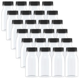 XXUOD 24 Pcs 5 Ounce Plastic Juice Bottles for Milk, Juice, Drinks and Other Beverage Containers, Black Lids