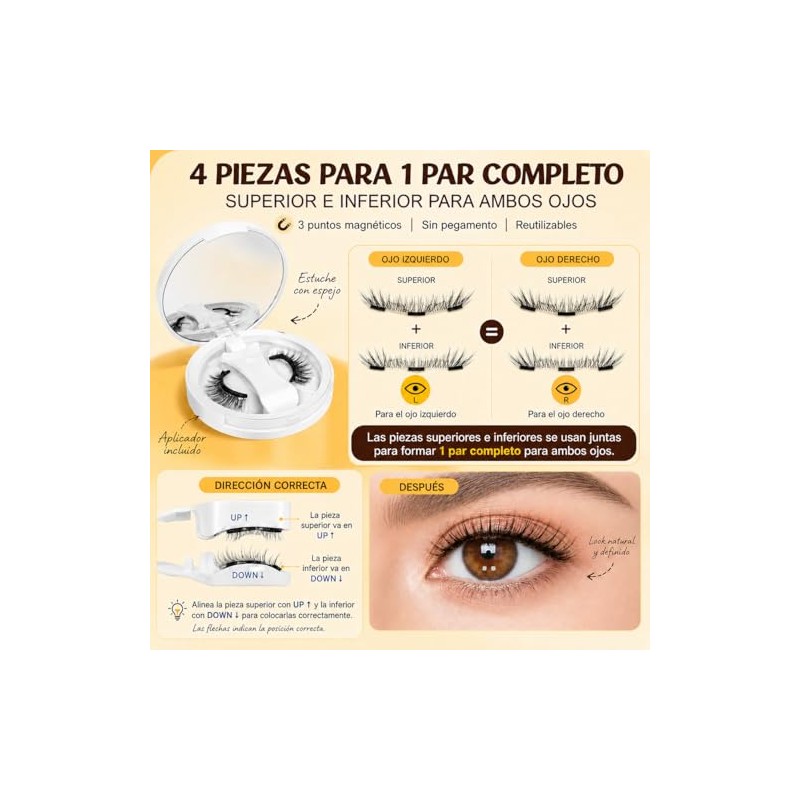 2 Pares Superior e Inferior de Pesta?as Magn?ticas Naturales sin