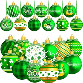 2D 32pcs St Patrick Day Tree Ornament Shamrock Hanging Tree Decorations Wooden Sequin Ornament Decor St. Patrick's Day Mardi Gras for Home Party Shelf Good Luck Irish Festival Clover Baubles