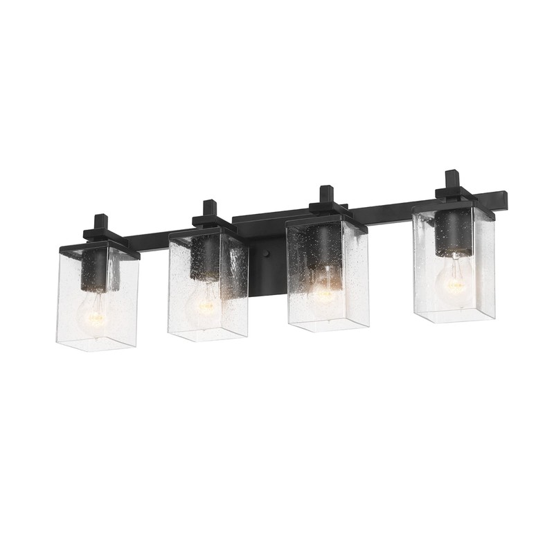 Globe Electric 52089 Dakota 4-Light Vanity Light, Matte Black, Seeded