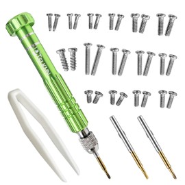 PTSLKHN Eye Glass Repairing Kit, S2 Steel Screwdriver with 15 Types of Screws, Precision Eyeglass Repair Tool Set (Green2in1-screws)