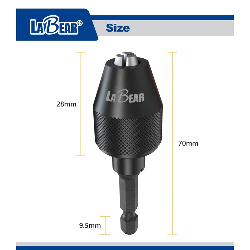LABEAR- Drill Chuck Keyless Mini 3-Jaw Adapter with Quick-change 1/4"