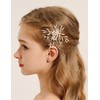 Octwine Bride Wedding Rhinestone Leaf Hair Piece Gold Hair Clip