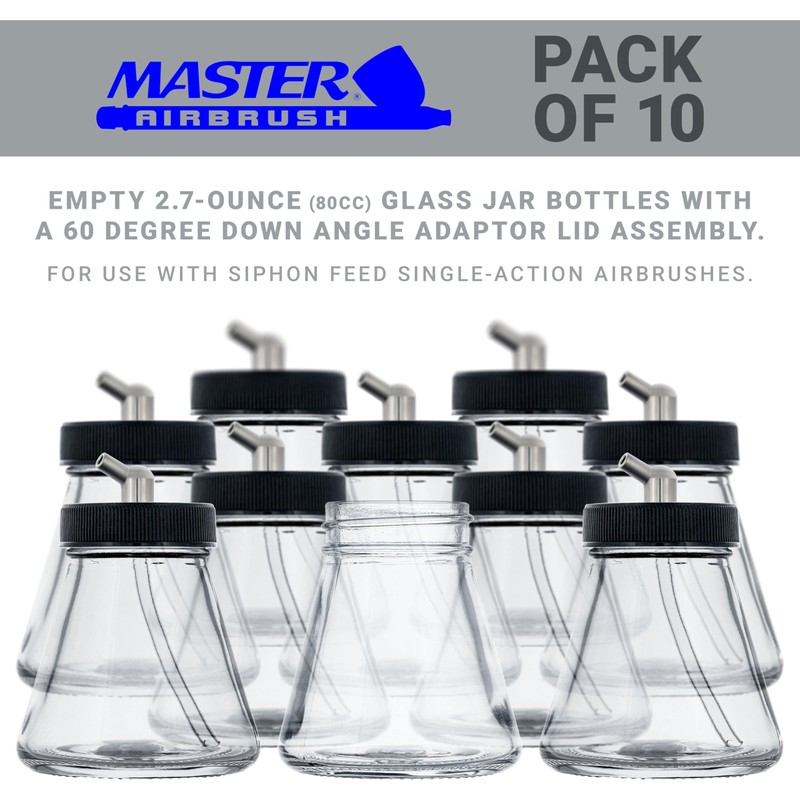 Master Airbrush (Pack of 10) TB-004 Empty 2.7-Ounce (80cc) Glass