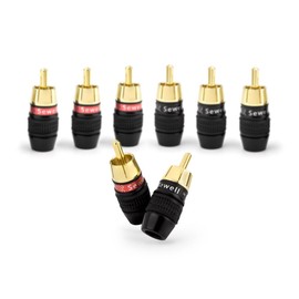 Sewell Deadbolt RCA Plugs, 4 Pairs, Fast-Lock Technology, 24k Gold Plated Speaker Plugs, Premium Solderless SW-32888-4