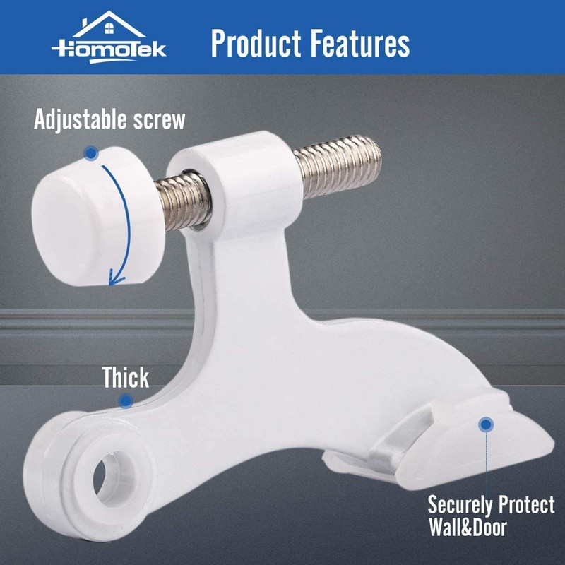 HOMOTEK 4 Pack Hinge Pin White Door Stopper,Adjustable Deluxe Heavy