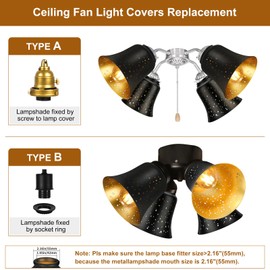 Ceiling Fan Light Covers, 3 Pack Pendant Light Shade Replacement with 1-5/8" Fitter, ALUCSET 4.5" Height and 4-3/4" Diameter, Metal Bell Shaped Cover for Chandelier Pendant Light Wall Sconces Series