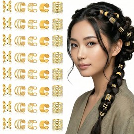 CHENLONB Hair Beads Dance Hair Accessories Metal Coil Hip Hop Hair Accessories for Braiding DIY Hair Ornaments Hair Clips 40pcs Set (Gold)