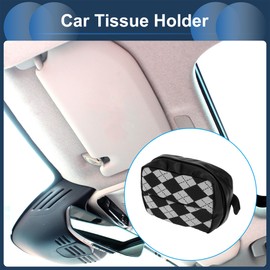 INFINAUTO Car Tissue Holder, Auto Sun Visor Napkin Holder, Car Armrest Tissue Holder Plaid Pattern, Black Faux Leather Backseat Tissue Case Tissues Box Cover