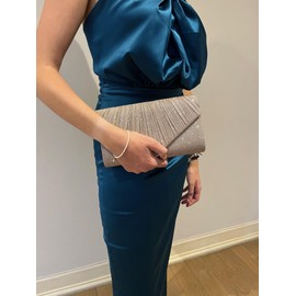 Bolso de Mano y Hombro de Piel Sintética, 23x14x4 cm, con Cadena Extraíble de 100 cm, Champagne, oro rosa o negro brillantes. (CHAMPAGNE, ORO ROSA)