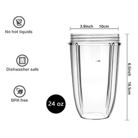 Poweka 24oz Tall Cups Compatible with Nutribullet Accessory Kit with Flip Top to-Go Lid for Compatible with NutriBullet 600W/900W Blender Juicer Spare Parts