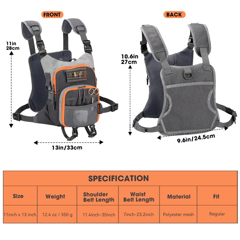 QulayQualy Lightweight Fly Fishing Chest Pack, Multi-Compartment Small Fishing Tackle