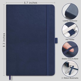 RETTACY Journal Notebook, A5 Lined Journal Notebook with 192 Numbered Pages, Cahier de Note, Notebooks for School, Work, Leather Hardcover, 100 GSM Paper, Inner Pocket, 5.7" × 8.3" (Navy Blue)