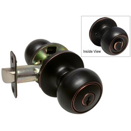 Dark Oil Rubbed Bronze Entry Entrance Round Knob Handle with Matching Double Cylinder Deadbolt Combo Pack Kwikset Keyway Keyed Alike 5765DBR (3 Set)
