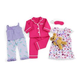 Emily Rose Doll Clothes for Doll Clothes | Dolls For Pajamas Bundle Pink "Kigurumi" kappuke-kipazyama/Cute Flower Pattern Pajamas Nightgown/Clean Lavender 2 Pieces, Each With Teddy Bear