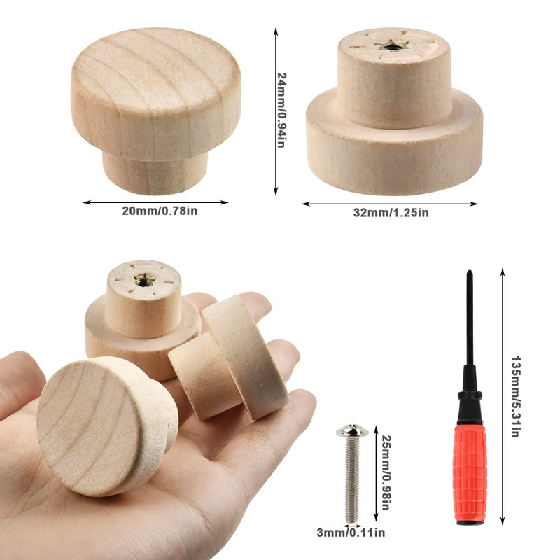 Wooden Drawer Knobs Cabinet Round Flat 12PCS Wooden Drawer Handles