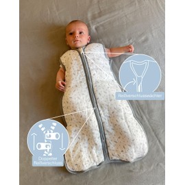 molis&co - Baby Sleeping Bag Sleeveless - Ideal for Spring and Autumn - Baby Sleeping Bag 1 tog Sleeveless - Lightly Padded - Baby Sleeping Bag Newborn - Premium Muslin - Grey Leaf (60 cm)