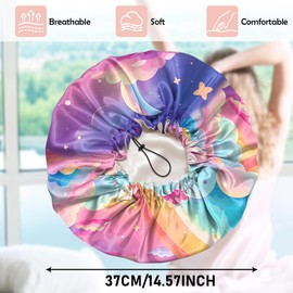 Cabreche Luxury Shower Cap Satin Silk Lined Adjustable Elastic Reusable Waterproof Shower Bath Cap Cute for Women Girls-Pink Cloud