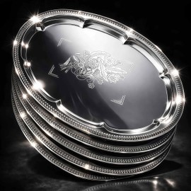 6-Pack Large Silver Serving Trays (16" x 12") – Oval Floral Engraved Serving Platters for Parties, Weddings, Birthdays, Festive Occasions – Mirror Trays for Appetizers, Charcuterie, Cookies, Desserts