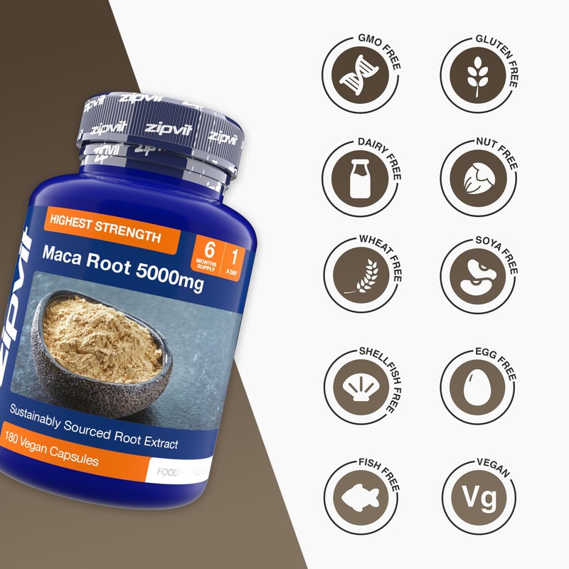 Zipvit Maca Root Capsules 5000mg, Black Maca and Yellow Maca