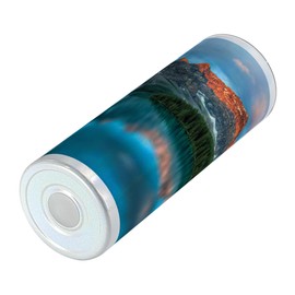 Lunarable Landscape 20 Oz Skinny Tumbler, Morning Sunrise Moraine Lake in Banff National Park Snowy Peaks, Leak-Proof Straw Lid and Brush Vacuum Insulated for Outdoor Use, Dark Orange Green