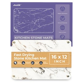 Jestik Stone Drying Mat for Kitchen Counter - Absorbent Stone Dish Drying Mat, Food-Grade Diatomaceous Earth, Fast Drying & Easy to Clean - Versatile Countertop Accessory Mat (16 x 12 inch)