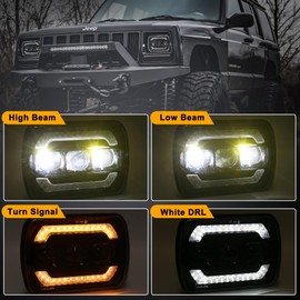 5x7 7x6 Headlights H6054 Headlights with Yellow Turn Signal White DRL for Jeep Wrangler YJ Cherokee XJ Ford Chevy GMC Toyota Nissan Pickup Truck