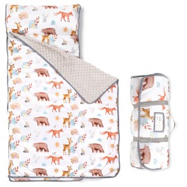 WINGHENLEE Toddler Nap Mat with Removable Pillow and Blanket, Extra Large Rolled Napping Mat, Soft Kids Sleeping Bag for Boys Girls, Nap Mats for Preschool Daycare Kindergarden, Animal
