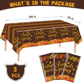 Ertyjikg 3PCS Large Friendsgiving Party Decorations Tablecloths Disposable Plastic Rectangle Friendsgiving Tablecloth for Thanksgiving Party Supplies