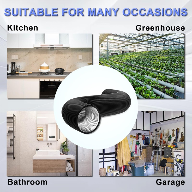 4 Inch Flexible Ducting Hose 12 Feet Black Aluminum Ducting