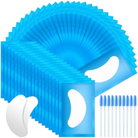 URAQT Eye Pads for Eyelash Extension, 50 Pairs Eyelash Pads, Eyelash Extension Pads with 10 Pieces Eyelash Brush, Eyelash Extension Eye Pads Eye Patch for Eyelash Extensions (Blue)