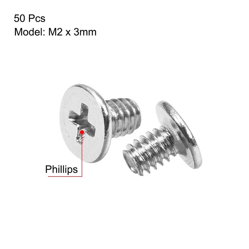 sourcing map M2x3mm Phillips Screw Fastener Silver Tone 3.8mm Dia
