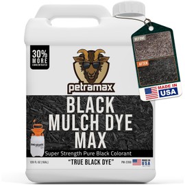 Petra Black Mulch Dye Spray Use with PetraTools Sprayer to Refresh Fading Landscape - Black Dye to Wood Mulch for Landscaping - Rubber, Pine Straw, Bark, Cedar & Playground Cover (14,400 Sq Ft, 1 Gal)